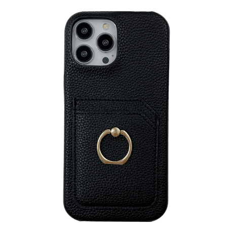 カード入れ2個 アイフォン14pro/14plusカバー リング付き iPhone13mini/12/11proケース レザー製 ハードケース  シンプル 実用 [M2545]