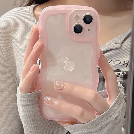 ウェーブ型 iPhone15/16proケース うねうねクリア iPhone14pro/13/SE第3世代カバー 落下防止[M3480]