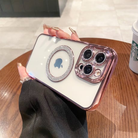 キラキラ MagSafe iPhone15/15Proケース レンズフィルム付 iPhone14/13/12proカバー ラメ 黄ばまない [M3869]