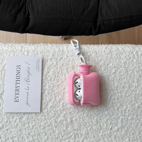 湯たんぽ AirPods Pro3 ケース ピンク Airpods4/3ケース  AirpodsPro2/Pro1カバー  キーホルダー付 可愛いアクセサリー[M6011]
