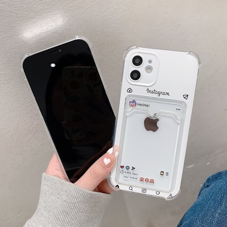 instagram風カード入れ付 iphone12/11promaxケース クリア iphonexr/SE2カバー 可愛い  カード／写真／メモを入れる M880