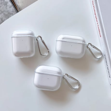 Airpods4/Pro3ケース クリア AirpodsPro2/Pro1カバー  エアポッズ3/2 カラビナ付 シンプル 定番商品[M4677]