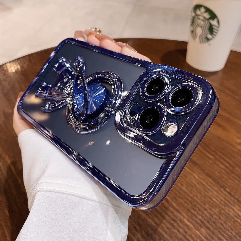 宇宙飛行士リング付 iPhone15/14proケース メッキクリアアイフォン13