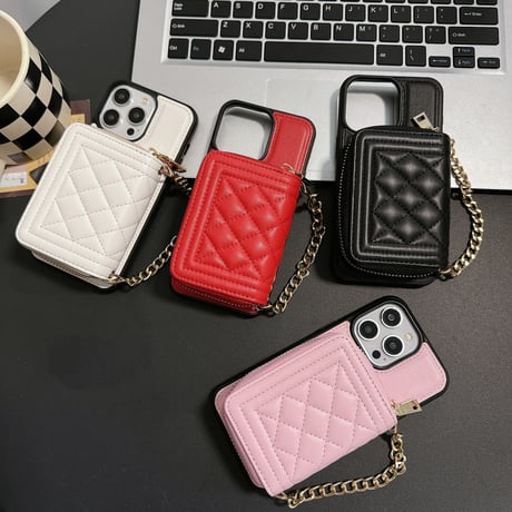 カード/小物入れ付 iPhone15/15プロケース ショルダーチェーン付 レザーiPhone14pro/13/12カバー 高級感 高品質[M4163]