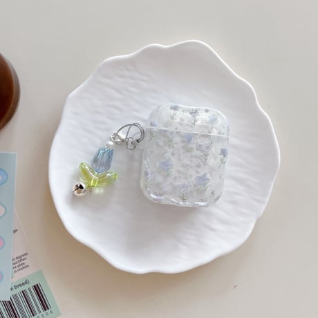 草花柄 Airpods Pro3ケース 淡色系 Airpods 4/3カバー AirpodsPro2/1  キーホルダー付き 春コーデ [M6132]