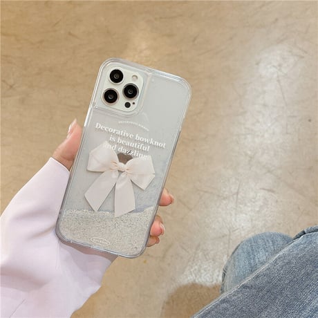 動くグリッター iphone15/14proケース  リボン柄 クリア iphone13/12/11カバー キラキラ SNSで大人気 おしゃれ[M2224]