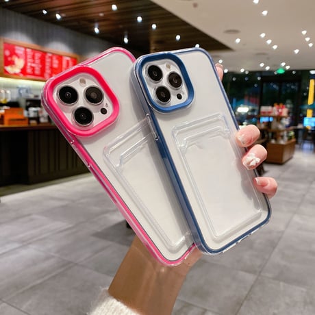 ICカード入れ iphone14pro/15proケース  カラー枠 頑丈iphone13/12/11proカバー   シンプル  お揃い 使いやすい 定番[[M2663]