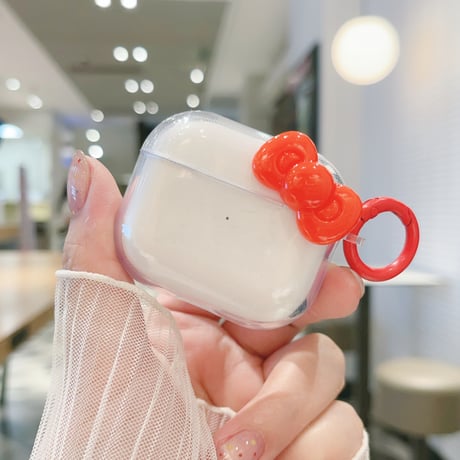 レッドリボン Airpods4ケース 透明 AirpodsPro2ケース airpods3/2クリアケース リング付き ギフトにおすすめ[M5426]