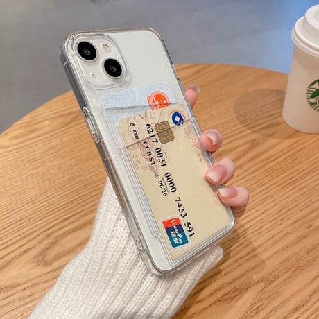 カード入れ2個 iphone15/14promaxケース  クリア iphone13/12/11カバー   シンプルコーデ 可愛い 交通カード/クレジットカードなど収納[M2193]