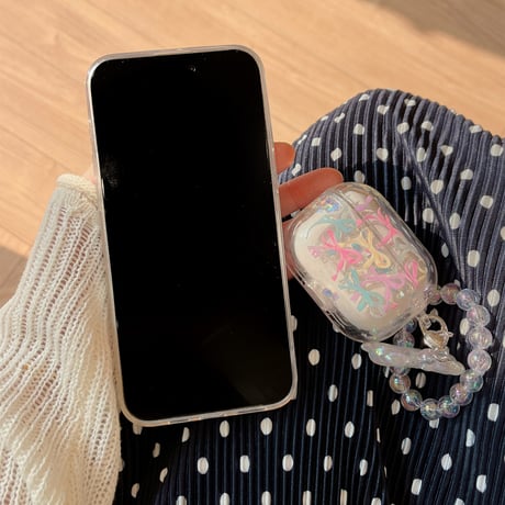動くダイヤ iPhone15/15proケース リボン柄 iPhone14/13pro/12クリアケース かわいい女子力アップ[M4506]