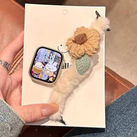 ふわふわ ニット花 Apple watchバンド 暖かい アップルウォッチベルト Ultra3 series11 10 98 7 6 SE3 SE2  秋冬ファッション[M5770]
