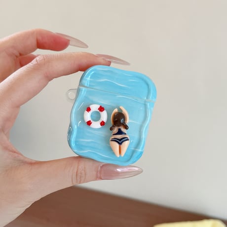泳ぐ男女 AirpodsPro3ケース  ペアお揃い Airpods4/3カバー pro2/Pro1ケース 可愛いキーホルダー付 ギフトに最適[M6466]