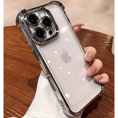耐衝撃加工 iPhone16pro/16promaxケース メッキ クリアiphone15pro/14/13promax/12カバー 黄ばまない 丈夫[M4665]