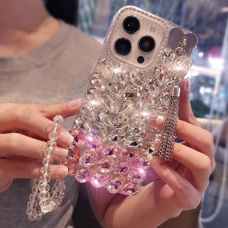 ダイヤデコ iPhone16Pro/16ケース フリンジ キラキラ iPhone15Pro/14Plusケース ストラップ付 豪華 存在感抜群 [M5445]
