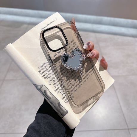 ダイヤハート鏡付 iPhone16/16proケース  ビジューデコ 高透明感クリア iPhone15Pro/14カバー 黄ばまない [M4783]