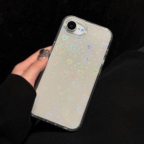 iPhone16eケース キラキラハート柄 iPhone16/15pro/14/13promaxケース 綺麗 黄ばまない 人気 [M5128]