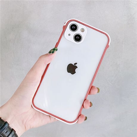耐衝撃透明 iphone13mini/13promaxケース  カラー枠カメラレンズ保護 iphone11/12カバー  頑丈 シンプル M1069