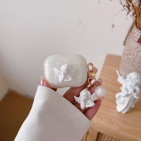 天使 貝殻紋 Airpods3ケース  おしゃれキラキラ AirpodsPro2カバー 可愛いangel 綺麗 頑丈 [M2538]