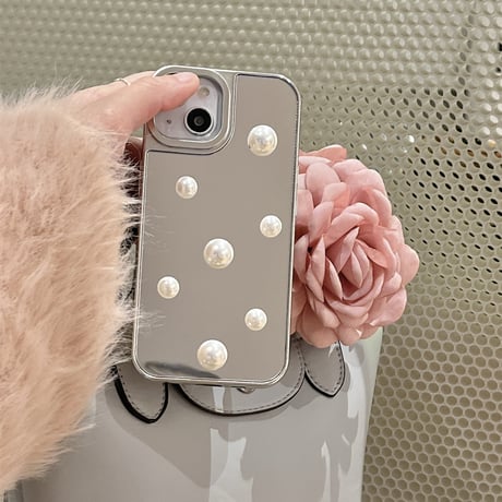 おしゃれミラーiPhone15/15proケース 女子力アップ iPhone14pro/13/12カバー 可愛い ハンドメイド 丈夫[M4186]