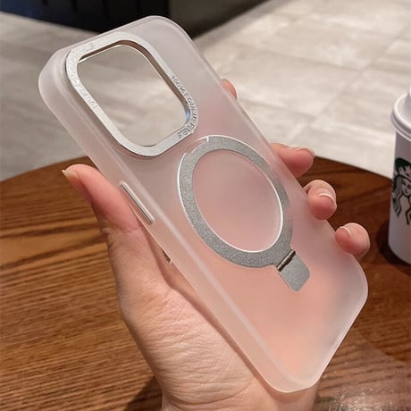 Magsafe対応スタンド iPhone15Pro/15ProMaxケース 指紋防止 マット仕様 耐衝撃 半透明 iPhone14/13/12proカバー [M3556]