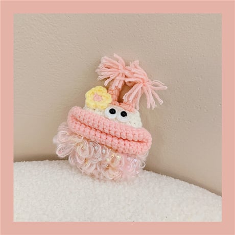 ピンク大きい口モンスター airpods4/3/proケース  花付き ふもふも airpodsカバー   可愛い 柔らかい 温かい キュート[M2227]
