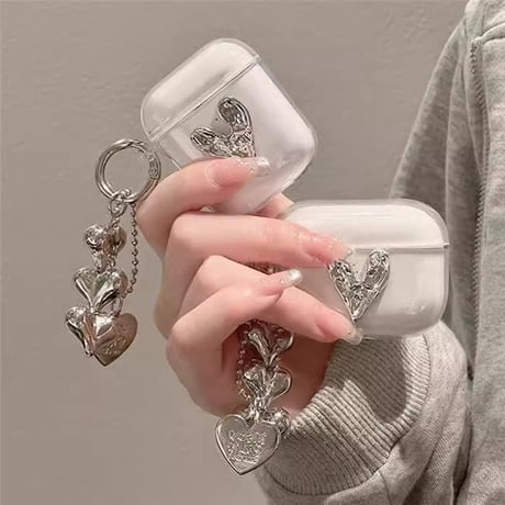 Airpods 4/Pro3ケース ハートデコ チャーム付  めっちゃ可愛い AirpodsPro2/Pro1カバー  エアポッズ3/2  ガールズに人気[M4691]