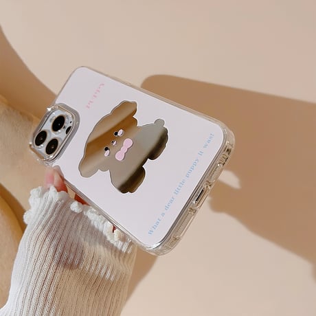 鏡 iPhone15/15Proケース 犬ちゃん ピンク iPhone14Pro/13/12カバー かわいい ト便利 ギフトにおすすめ [M3804]