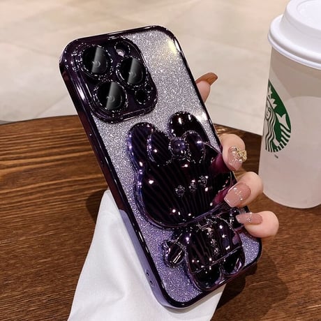 鏡付兎スタンド iPhone15/16proケース キラキラ iPhoneSE第3世代/14/13Proカバー 多機能便利 カメラ保護 [M3527]