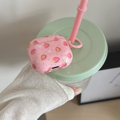 イチゴ柄 AirpodsPro3ケース 甘めコーデ Airpods4/3カバー AirpodsPro第2/1世代 ピンク ギフトにおすすめ[M6515]