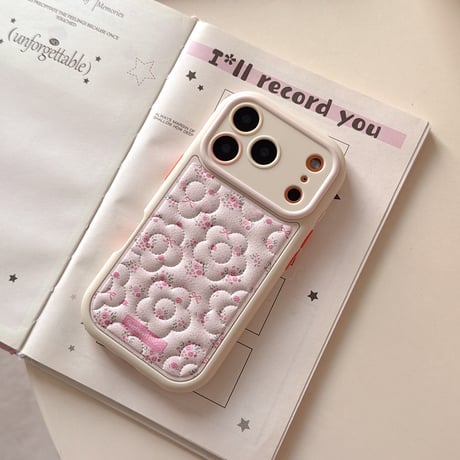オトナ可愛い iPhone17Pro/17ケース 刺繡花柄 皮っぽ iPhone17ProMax/16/15Proケース カメラカバー 淡色系[M5889]