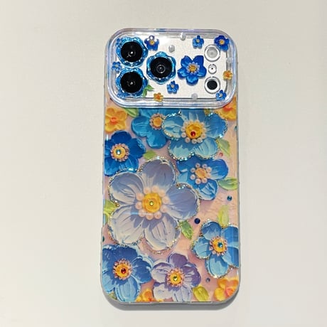 油絵花 iPhone17Pro/17ケース ストーンライン iPhone16Pro/15/14ケース 光沢感 可愛い 美しい[M6207]