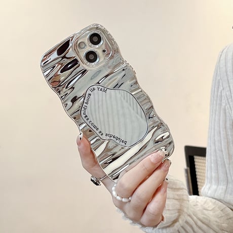 うねうねミラー iphone15/15proケース  丈夫 アイフォン14/13/12Proカバー  高級感シック ギフトにおすすめ[M3638]