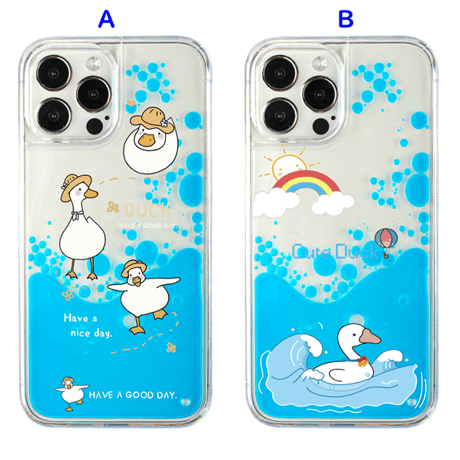液体アヒル iPhone14/13proケース 透明かわいい アイフォン12/11proカバー 面白い お揃いペア ギフトにおすすめ [M3153]