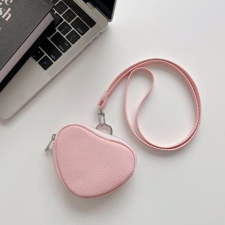 ハート型レザー 小銭入れ Airpodsケース コインケース ストラップ付 かわいい 便利 耐久性ある  ギフトにおすすめM6474]