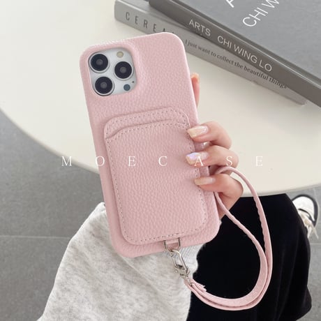 ICカード収納 iPhone14/15proケース  革製 アイフォン13pro/12mini/11proケース ストラップ付 高品質 使いやすい シンプル風[M2736]