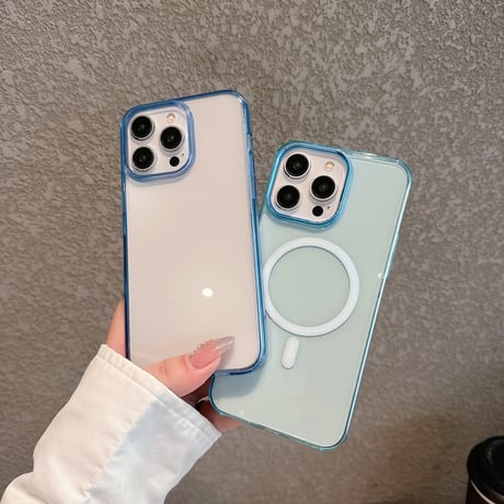 ブルー iPhone15pro/15promaxケース  ガラス 高透明 iphone14promax/13proカバー MagSafe対応 丈夫 シンプル高級感[M3985]