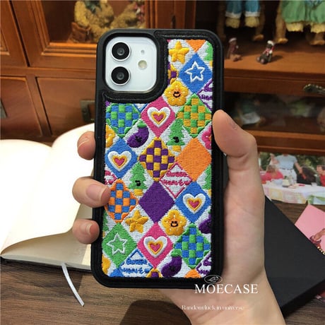 刺繡 菱形  iphone14/14proケース  手つくり iphone13/12/11promaxカバー   ハート/星/花柄 秋冬人気アイテム  ギフトにおすすめ[M2303]