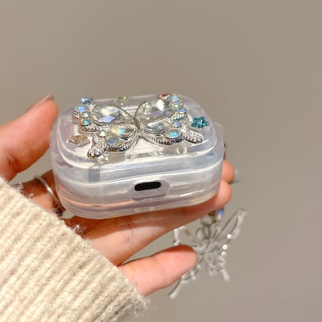 女子力高い Airpods 4ケース ダイヤ蝶 Airpodspro2/proカバー  Airpods3/2 チョウキーホルダー めっちゃ可愛い 丈夫[M5043]