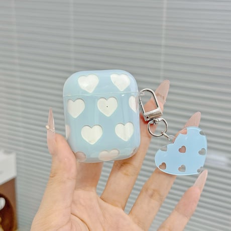 ハート柄 Airpods Pro3ケース 水色 Airpods 4/3カバーケース AirpodsPro2/1 かわいい ギフトにおすすめ [M6422]
