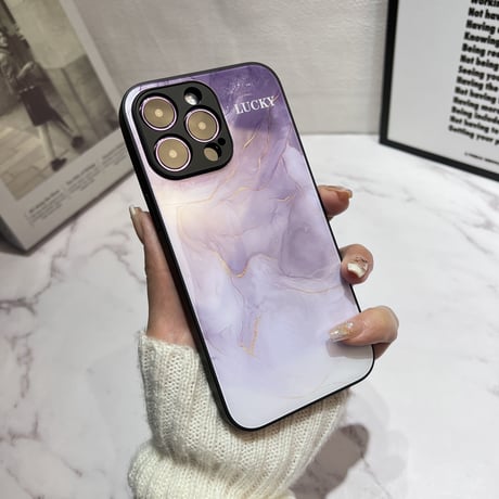 暈し染め ガラスiPhone14/15ケース  水墨画 金箔入り アイフォン13/12mini/11カバー キラキラ 全面保護 オシャレ シック[M2722]