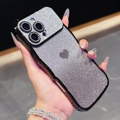 ハート柄 iPhone17/17Proケース キラキラレンズフイルム付 ラメ iPhone17ProMax/Air/16ケース ウェーブデザイン 落下防止[M5822]