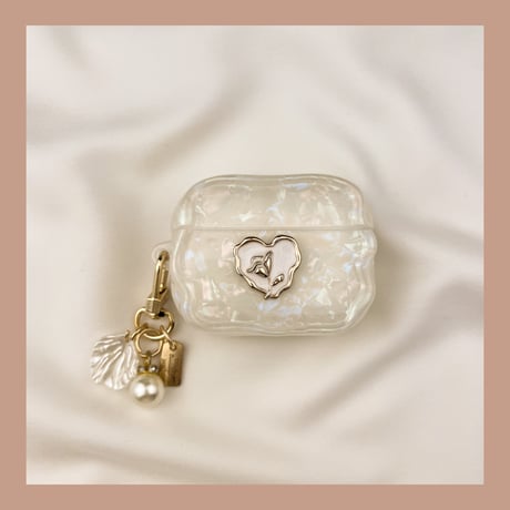 シェル柄 Airpods Pro3ケース 薔薇 Airpods4/3カバー pro2/Pro1ケース 可愛いパールキーホルダー 光沢感[M6086]