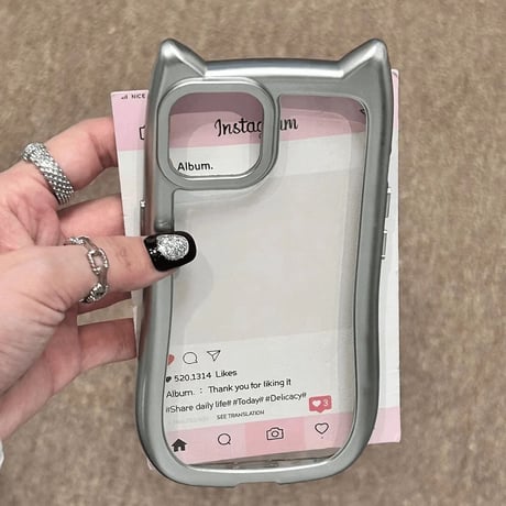 流行り iPhone15/15proケース リボンデコ 耳付きiPhone14/13pro/12Proケース かわいい ギフトに最適[M4454]