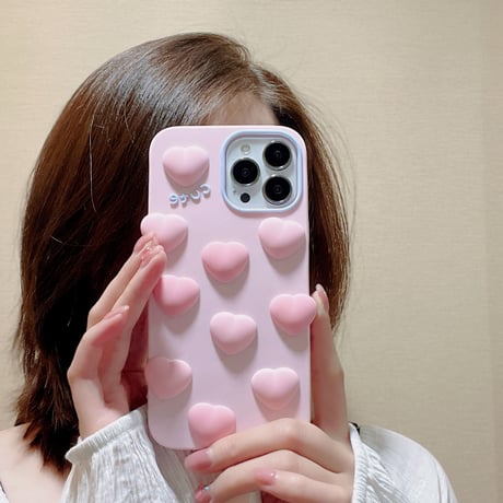 ピンク iphone14/13proケース 立体ハート iphone12/SE3/11カバー 可愛い プレゼントにおすすめ [M1932]
