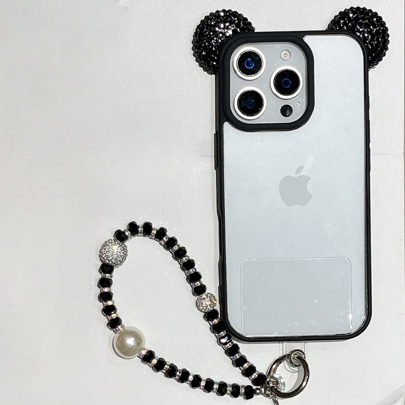 ダイヤ耳付 iPhone16Pro/17ケース キラキラストラップ付