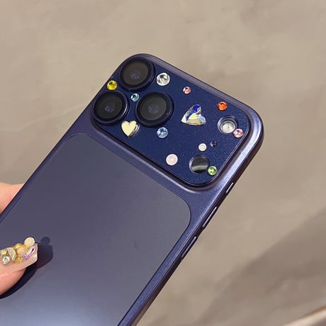 ダイヤとカラーハートデコ カメラ保護カバー 頑丈 iPhone17Pro iPhone17ProMax 贅沢 保護フィルム キラキラ おしゃれ きれい 耐衝撃[M6159]
