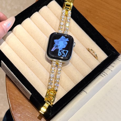 パールブレスレット  AppleWatchバンド メタル AppleWatchベルト Series 11/10/9/8 SE3/2  Ultra3/2/1 高級感高品質 上品[M6394]