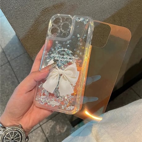 動くダイヤ入り iphone17Pro/17ケース  リボン柄 アイフォン16/15promax/14/13/12/11カバー  女子力高い ギフトにおすすめ[M5772]