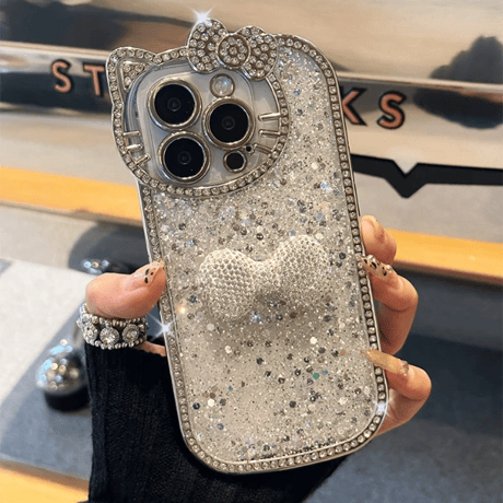 ダイヤリボン iPhone16/16Pro/15ケース キラキラグリッター  iPhone14/13/12Pro パールストラップ きれいめコーデ　女子力高い [M4926]