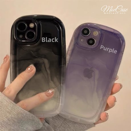暈しバイオレット iPhone14/13/12ケース ブラック クリアアイフォン11/xs/SE3カバー 流行 耐衝撃加工 お揃い[M2950]